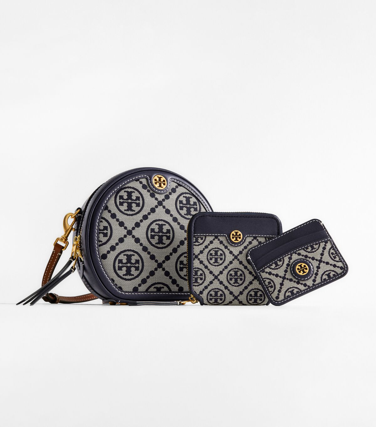 Porta Tarjetas Tory Burch T Monogram Jacquard Mujer Azul Marino | OUTLETS-86321059