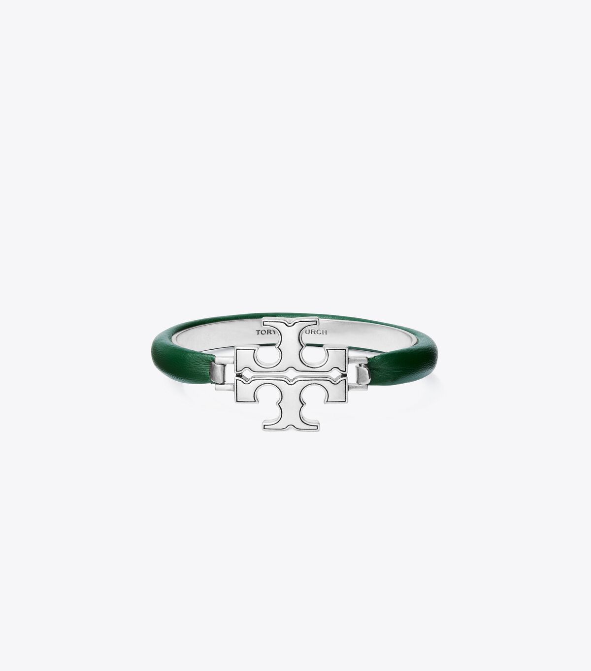 Pulsera Tory Burch Eleanor Cuero Hinged Mujer Plateados Verdes Oscuro | OUTLETS-02745819