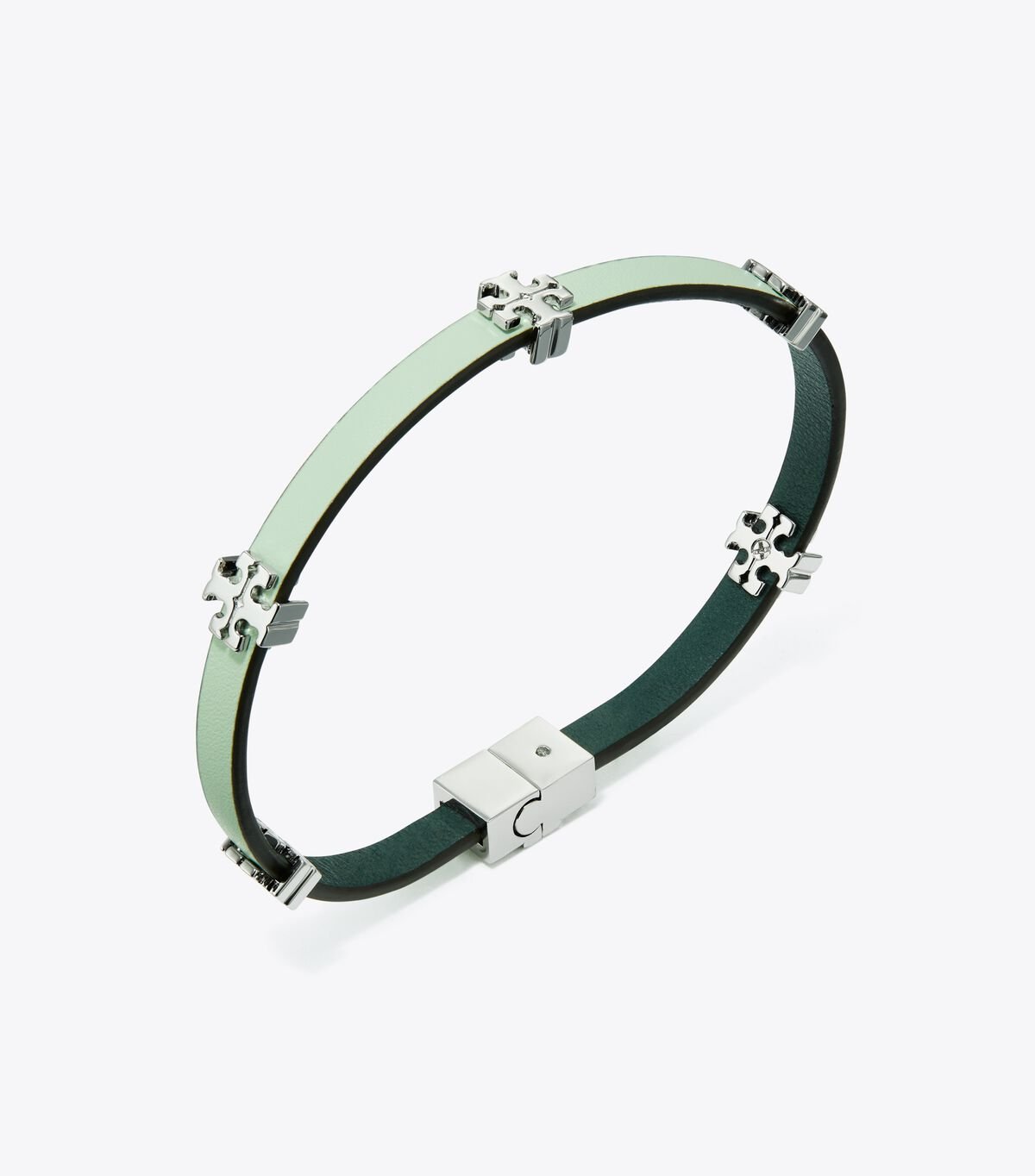 Pulsera Tory Burch Eleanor Cuero Mujer Plateados Verde Menta Verdes | OUTLETS-85347209