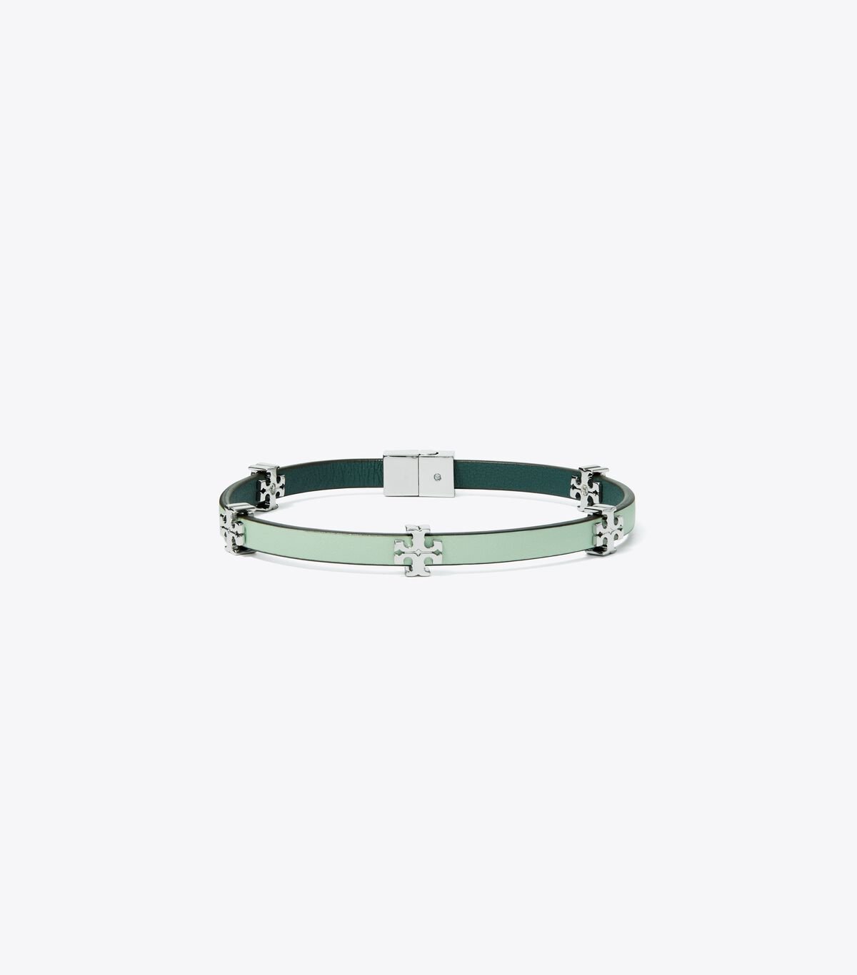 Pulsera Tory Burch Eleanor Cuero Mujer Plateados Verde Menta Verdes | OUTLETS-85347209