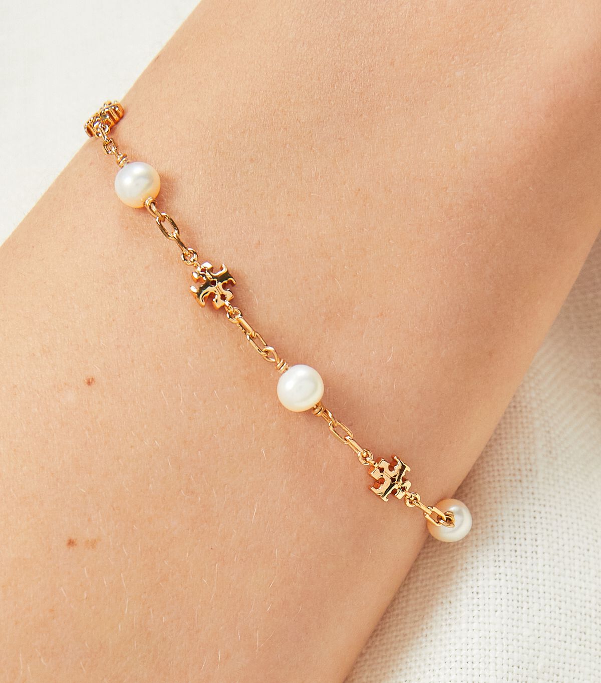 Pulsera Tory Burch Kira Pearl Chain Mujer Dorados Blancos | OUTLETS-84193509