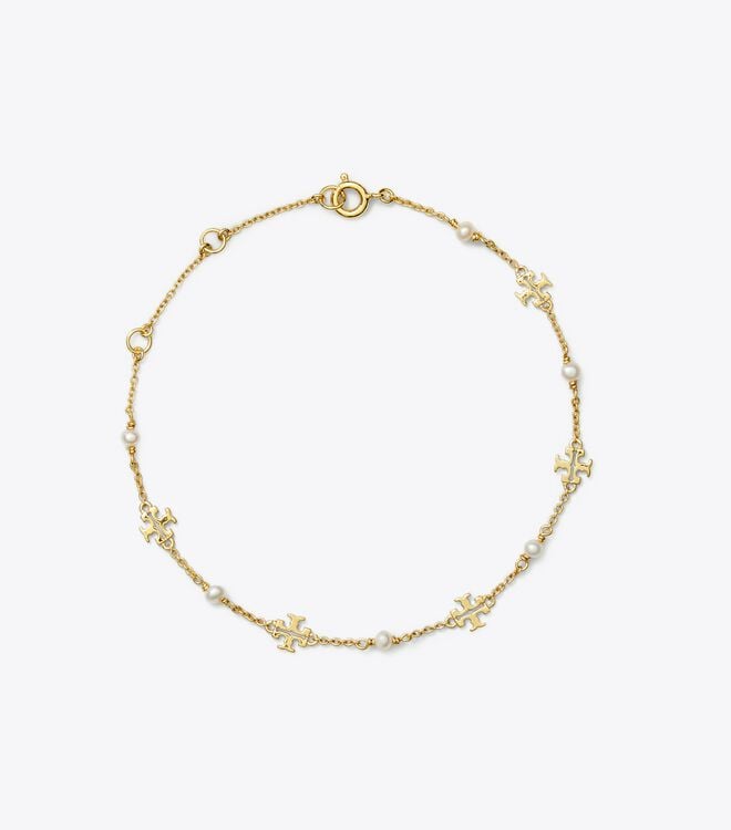 Pulsera Tory Burch Kira Pearl Delicate Chain Mujer Dorados | OUTLETS-52807139