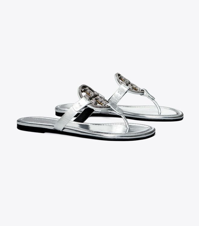 Sandalias Tory Burch Miller Pavé Mujer Plateados | OUTLETS-37840159