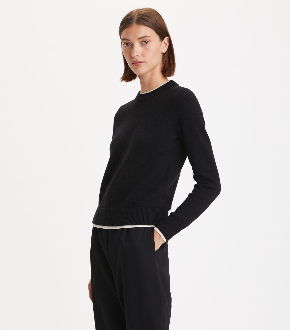 Suéteres Tory Burch Double Layer Cashmere Mujer Negros | OUTLETS-73082699