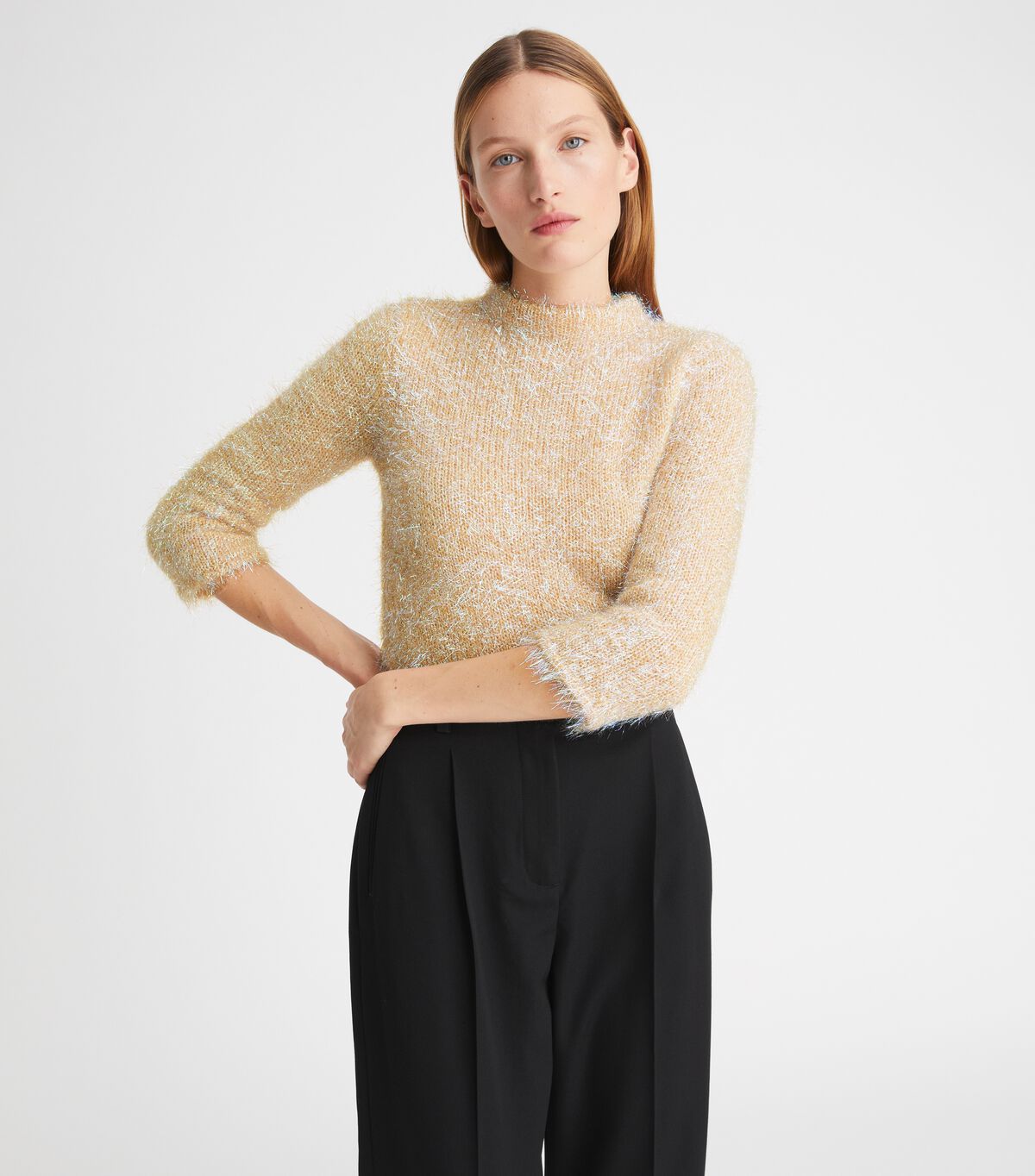 Suéteres Tory Burch Tinsel Mockneck Mujer Creme | OUTLETS-80731659