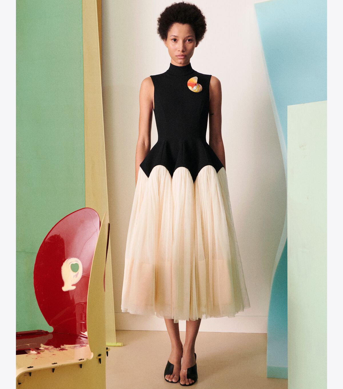 Vestido Tory Burch Colorblock Tulle Mujer Blancos | OUTLETS-21056739