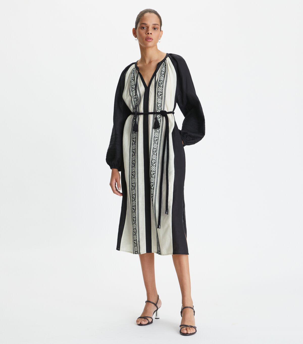 Vestido Tory Burch Embroidered Mujer Negros Blancos | OUTLETS-91384209