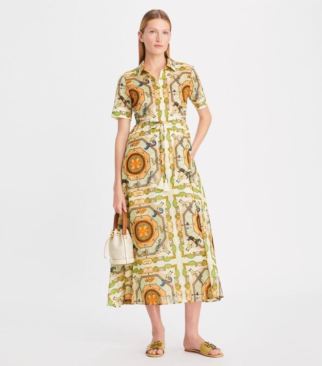 Vestido Tory Burch Printed Algodon Mujer Creme | OUTLETS-35462819