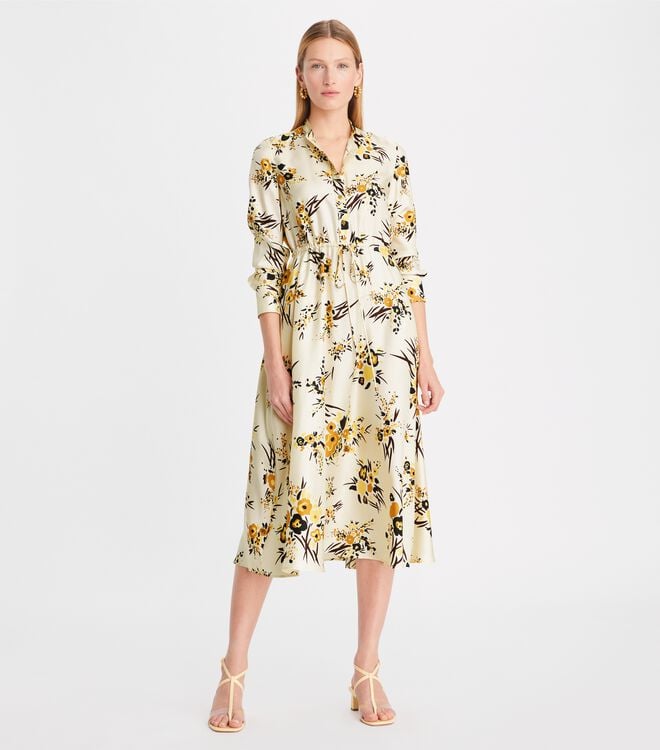 Vestido Tory Burch Printed Silk Mujer Creme Multicolor | OUTLETS-18302579