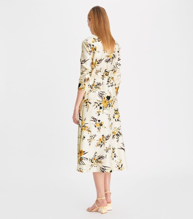 Vestido Tory Burch Printed Silk Mujer Creme Multicolor | OUTLETS-18302579