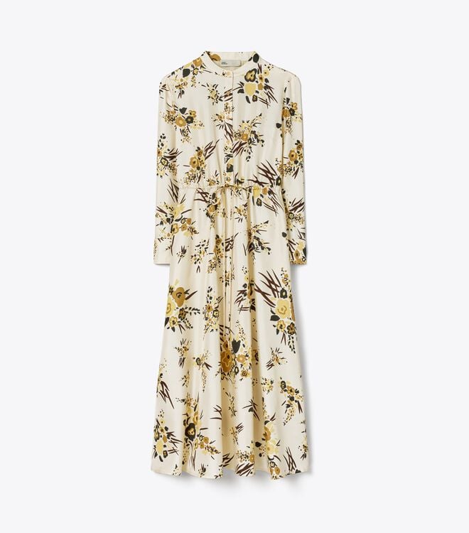 Vestido Tory Burch Printed Silk Mujer Creme Multicolor | OUTLETS-18302579