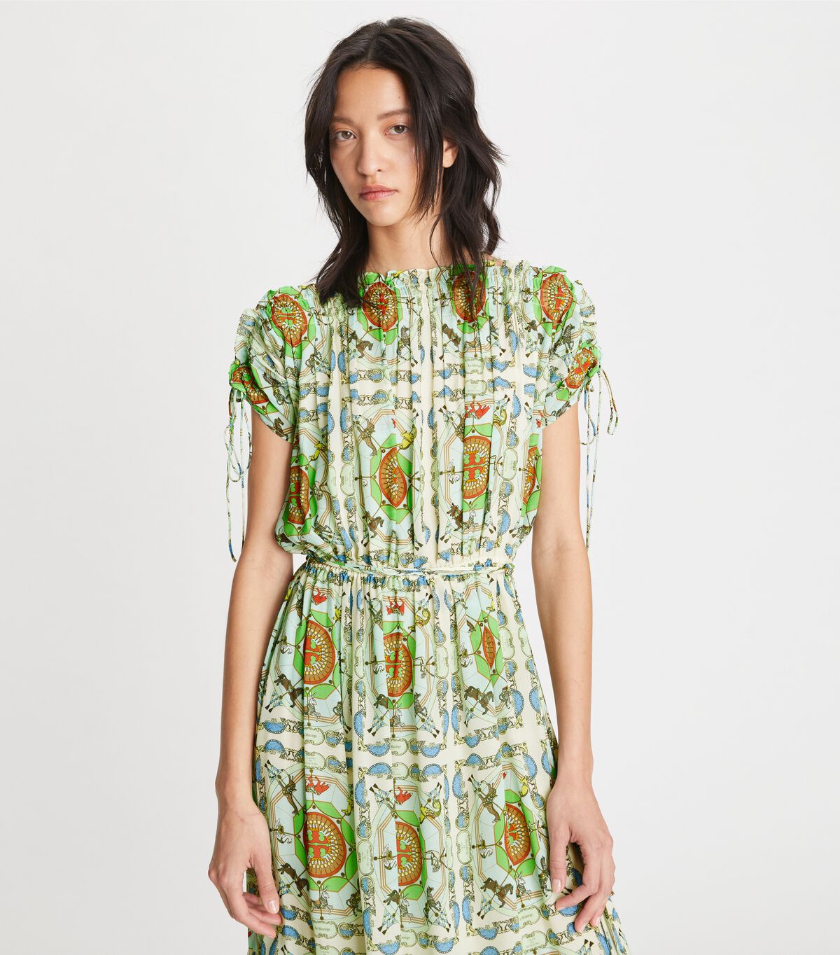 Vestido Tory Burch Printed Silk Mujer Verdes | OUTLETS-75462319