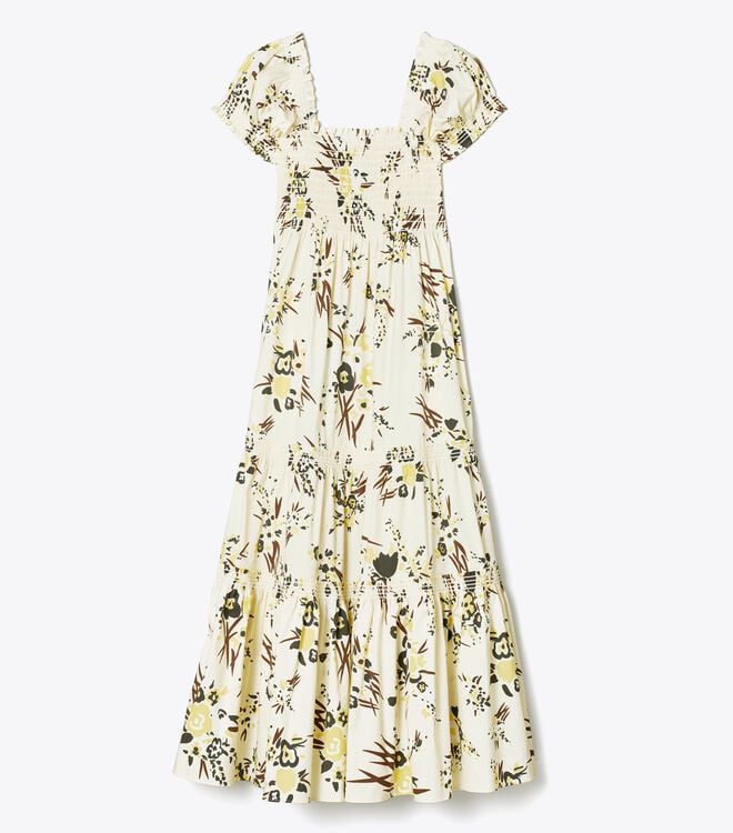 Vestido Tory Burch Printed Smocked Mujer Creme | OUTLETS-19025839