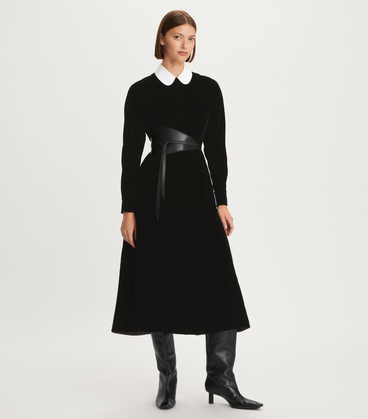 Vestido Tory Burch Round Collar Velvet Mujer Negros | OUTLETS-75340299