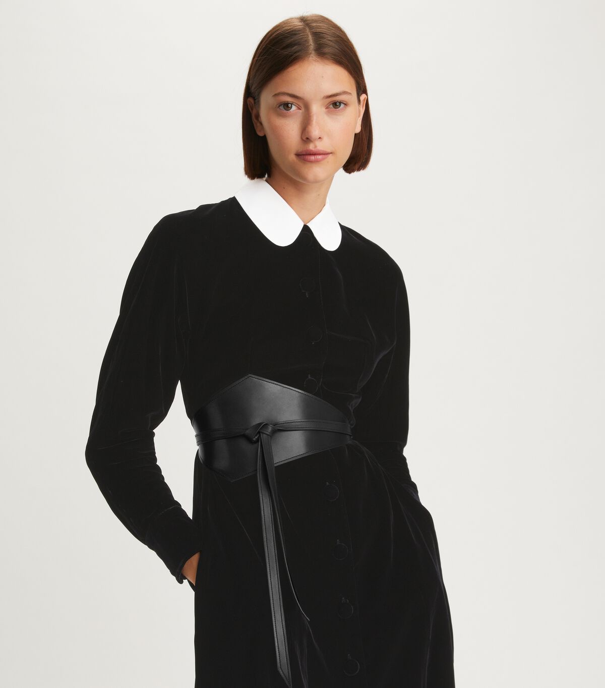 Vestido Tory Burch Round Collar Velvet Mujer Negros | OUTLETS-75340299