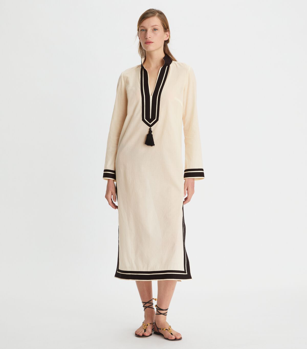 Vestido Tory Burch Tory Midi Mujer Creme Negros | OUTLETS-71065899