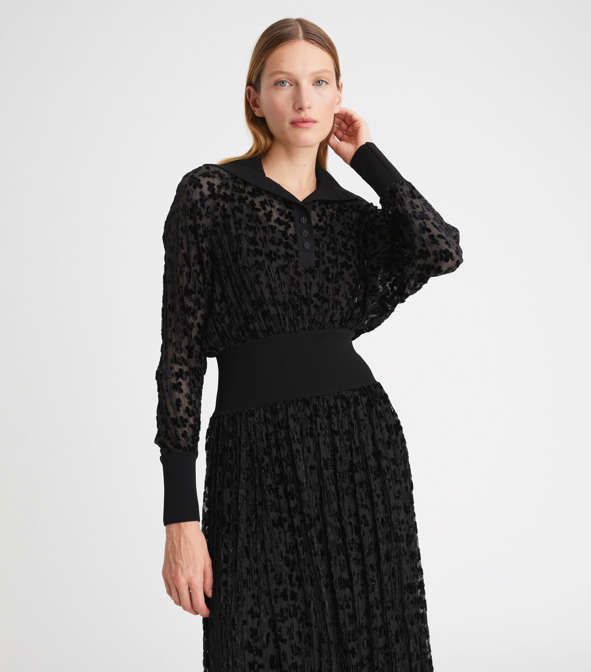 Vestido Tory Burch Velvet Devoré Mujer Negros | OUTLETS-86143059