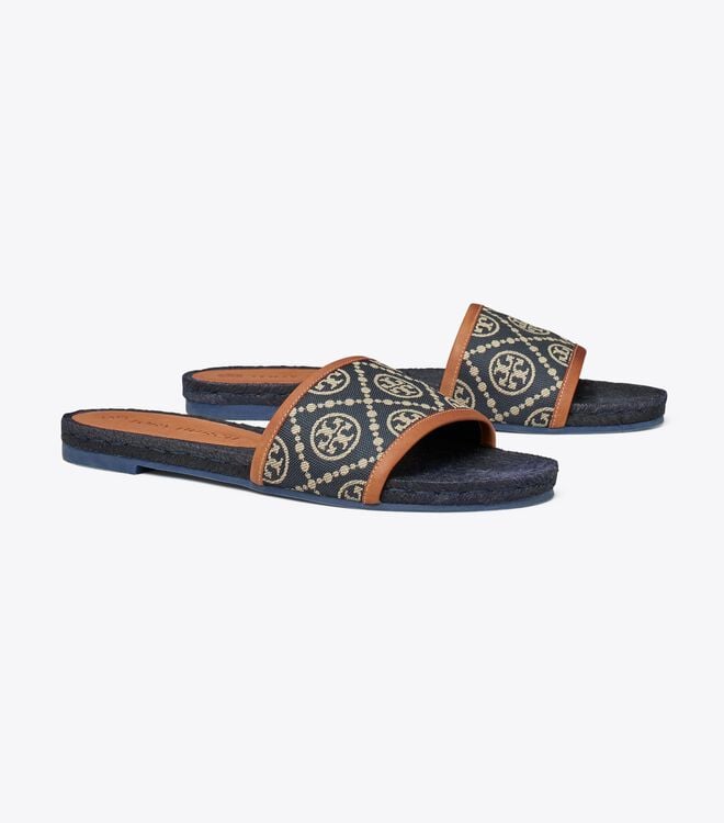 Alpargata Tory Burch T Monogram Mujer Azul Marino Marrom | OUTLETS-67304159