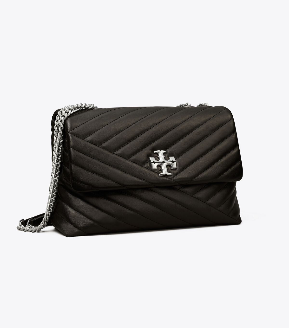 Bolsa De Hombro Tory Burch Kira Chevron Convertible Mujer Negros | OUTLETS-21036479