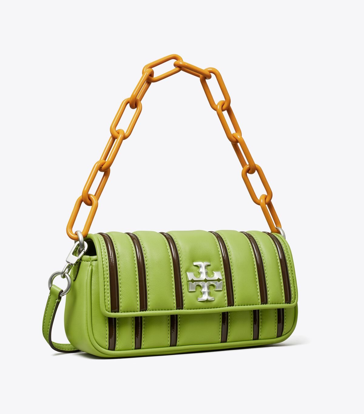 Bolsa De Hombro Tory Burch Small Kira Bombé Stripe Flap Mujer Marrom | OUTLETS-84923079