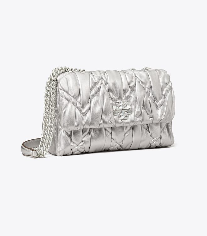 Bolsa De Hombro Tory Burch Small Kira Metallic Diamond Ruched Convertible Mujer Plateados | OUTLETS-64297809