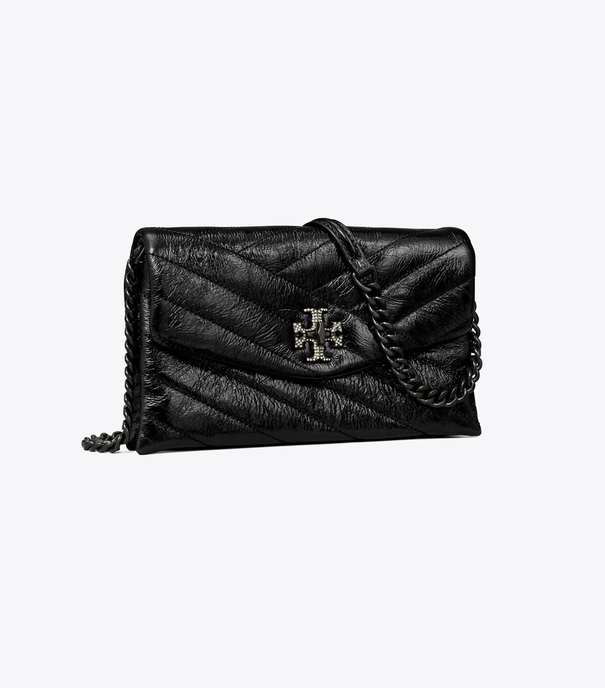 Bolsos Mini Tory Burch Kira Chevron Metallic Pave Logo Mujer Negros | OUTLETS-72340159