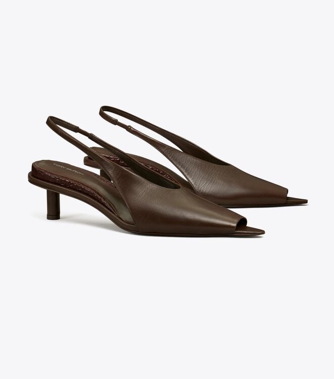 Tacones Tory Burch Hidden Peep Puntera Mujer Chocolate | OUTLETS-65340919